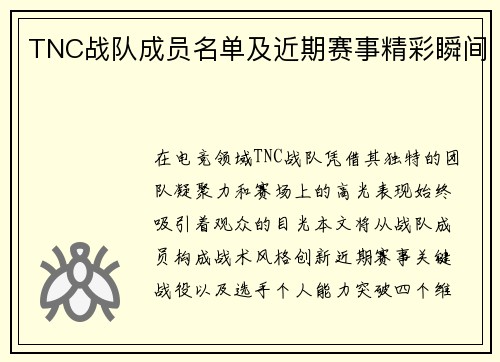 TNC战队成员名单及近期赛事精彩瞬间