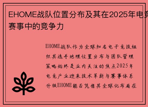 EHOME战队位置分布及其在2025年电竞赛事中的竞争力